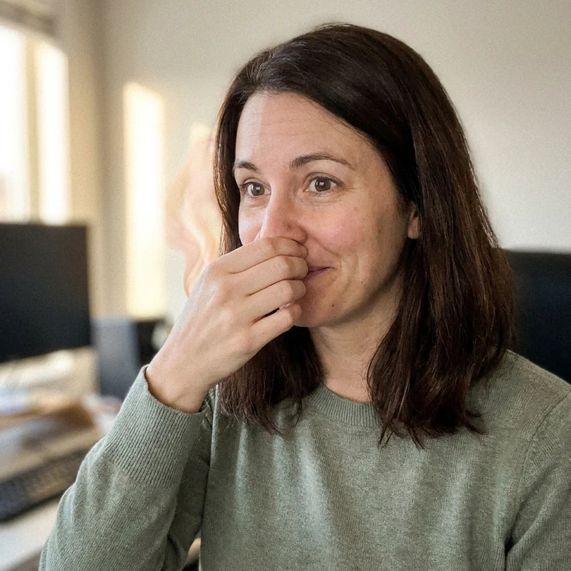 Woman checking her breath